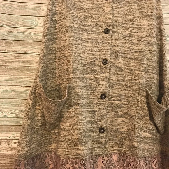 LOGO Button Down Vest/Tunic With Lace Chiffon Hem Sz XXS - Picture 3 of 6